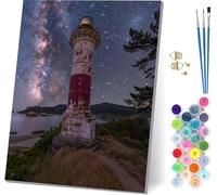 Lighthouse Paint by Numbers for Adults With Frame, Paint by Numbers Starry Sky, Easy Diy Oil Painting Kits on Canvas with Brushes, Hobbies for Women, Painting for Home Wall Decor 40x54 inch 3-8702