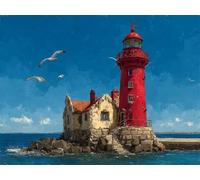 Lighthouse Paint by Numbers Landscape Painting by Numbers for Adults Beginner DIY Digital Painting Hobbies for Adults Women with 3 Brush and Acrylic Paints Kit for Home Decor 36x28 Inch -yym25012H2