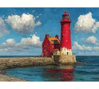 Lighthouse Paint by Numbers Landscape Painting by Numbers for Adults Beginner DIY Digital Painting Hobbies for Adults Women with 3 Brush and Acrylic Paints Kit for Home Decor 12x8inch -yym250128S