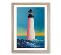 Lighthouse Painted Framed Print | A2 Oak Framed Wall Art | Ready to Hang | Modern Cityscape Picture | Living Room Bedroom Lounge Office