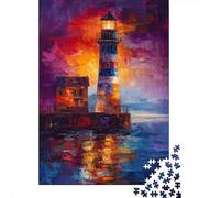 Lighthouse Painting Artwork 1000-Piece Puzzle for Adults, 52x38cm/1000pcs, Smooth White Card with Reduced Dust; Shared Family Time Around The Table