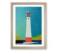 Lighthouse Palette Knife Framed Print | A2 Oak Framed Wall Art | Ready to Hang | Modern Cityscape Picture | Living Room Bedroom Lounge Office