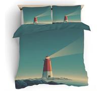 Lighthouse Pattern Duvet Cover Set, Coastal Nautical Bedding Set, Soft Breathable Microfiber Single Quilt Cover 2 Piece with Zipper Closure, 1 Duvet Cover 135x200 & 1 Pillowcase S2a1