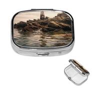 Lighthouse Pill Case Portable Square Pill Box 2 Compartment Pill Organizer Cute Travel Pill Container Vitamin Organizer for Purse Pocket Travel Gift