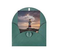 Lighthouse Print Blank Greeting Cards, Love Buttons, Pearl Paper Envelopes Suitable For Various Occasions - Anniversary Cards, Thank You Cards, Holiday Cards, Wedding Cards, Congratulations.