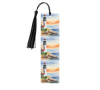 Lighthouse Print Wooden Bookmarks with Tassels, Wood Book Markers for Book Lovers, Teachers & Present