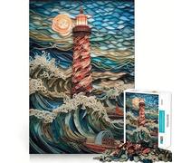 Lighthouse Quilling Waves Jigsaw Puzzles for Adults 1000 Pieces Creative Play True Detail Real Challenge Art Decor (50x75cm)