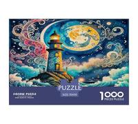 Lighthouse Recycled Paper 1000 Pc Puzzle for Adults Kids -Lighthouse Moon Cosmic Surreal Dreamy Fun Present & Activity for Home Great Gift Idea70x50cm/1000pcs