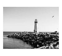 Lighthouse Rocks Ocean BW Living Room Home Canvas Wall Art Print
