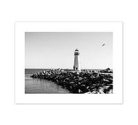 Lighthouse Rocks Ocean BW Living Room Home Canvas Wall Art Print