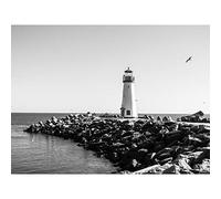 Lighthouse Rocks Ocean BW Living Room Home Large Art Print Poster Wall Decor 18x24 inch