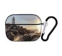 Lighthouse Rocks Seaside AirPod Pro Case, Anti Scratch Hard PC Cover with Keychain, AirPod Pro 2nd/1st Case Accessories for Women Men, Black-Style