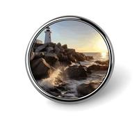 Lighthouse Rocks Seaside Badges Circle with Button Design, Personalized Picture Pin Brooches, Round Badge Holders for Decorate Hat Shirt Clothing Bag Accessories