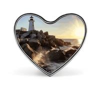 Lighthouse Rocks Seaside Badges Heart with Button Design, Personalized Picture Pin Brooches, Heart Badge Holders for Decorate Hat Shirt Clothing Bag Accessories