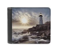 Lighthouse Rocks Seaside Bifold Wallet for Men & Women,Small Wallets Secure And Durable,Front Pocket Wallet for Gift
