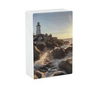 Lighthouse Rocks Seaside Cigarette Case Waterproof Smoke Storage Box Plastic Crush-Proof Cigarette Holder Box Container Portable Cigs Dispensers Regular Size for Men Women