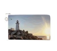 Lighthouse Rocks Seaside Coin Purses with Zipper, Personalized Zero Wallet for Shopping, Small Makeup Pouches Bag for Travel, Card Organizer Case, Portable Canvas Change Purses