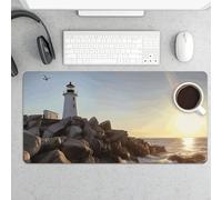 Lighthouse Rocks Seaside Desk Pad Protector Non-Slip Gaming Desk Mat Waterproof Desktop Mat for Keyboard and Mouse Large Mousepad Smooth Writing Pad for Home Office Work(23.6 X 13.8)
