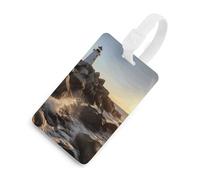 Lighthouse Rocks Seaside Luggage Tag for Travel, TPU Baggage Tags with Information Card, Personalized Suitcase Tags for Flying, Multifunctional Bag Tags for Business, Gift White