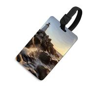 Lighthouse Rocks Seaside Luggage Tag for Travel, TPU Baggage Tags with Information Card, Personalized Suitcase Tags for Flying, Multifunctional Bag Tags for Business, Gift, Black, One Size, Luggage