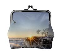 Lighthouse Rocks Seaside Print Small Coin Purse Kiss-Lock Leather Pouch Change Wallet Gifts for Men Women