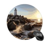 Lighthouse Rocks Seaside Round Mouse Pad 7.8 Inch, Portable Gaming Mouse Mat with Non-Slip Rubber Base & Smooth Surface, Waterproof Mousepad for PC, Laptop, Computer, Office, Home