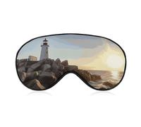 Lighthouse Rocks Seaside Sleep Mask for Women Men, Soft Eye Mask with Adjustable Strap for Sleeping, Light Blocking Travel Blindfold for Nap Comfortable Eye Cover for Home Office