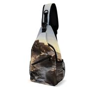 Lighthouse Rocks Seaside Sling Bag with Rfid Blocking Causal Mens Crossbody Bag Lightweight Chest Pack Large Man Purse Travel Crossbody Backpack Shoulder Sling Backpack for Hiking Running Cycling