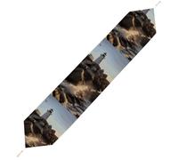 Lighthouse Rocks Seaside Table Runner for Dining Table, Short Plush Runners Washable & Durable Tablerunner Modern Home Decor for Wedding, Kitchen, Holiday 200*33cm
