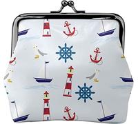 Lighthouse Sailboat and Pulp Women's Leather Coin Purse, Small Change Pouch with Kiss-Lock Clasp Closure Buckle Wallet for Girl Gift