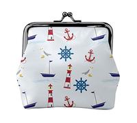 Lighthouse Sailboat and Pulp Women's Leather Coin Purse, Small Change Pouch with Kiss-Lock Clasp Closure Buckle Wallet for Girl Gift