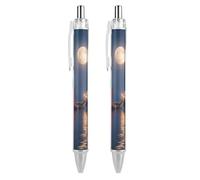 Lighthouse Sailboat Coastal Retractable Ballpoint Pen Black Ink Ball Point Pen Work Pens 2 PCS