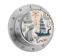 Lighthouse Sailboat Octopus Kitchen Timers, Manual 60 Minute Wind Up Timer Clock with Loud Alarm, Magnetic Backing, Mechanical Kitchen Timers, No Batteries Required, Countdown Timer for Cooking Baking