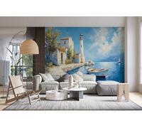 Lighthouse Sailboat Photo Wallpaper for Bedroom Oil Painting 3D Small Wall Mural, Removable Peel and Stick Self-Adhesive Wall Decal for Boys Girls Living Room Office Decor 138"x 101" 13U-48