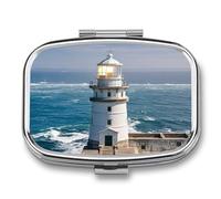 Lighthouse Sandbeach Pill Box 2-Compartment Portable Travel Square Pill Case Daily Pill Holder with Store Vitamins Pocket Medicine Organizer for Office Home Fish Oil