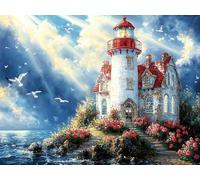Lighthouse Scenery Diamond Art Kits Adults, 5D DIY Diamond Painting Kit for Adults, Full Drill Crystal Art Crafts Painting Picture, Cross Stitch Embroidery Canvas, for Home Wall Decor 40x54 inch d-110