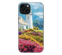 Lighthouse Sea Cottage Cell Phone Case Compatible with iPhone 15/15 Plus/15 Pro/15 Pro Max Glass Back Protective Shell