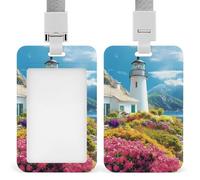 Lighthouse Sea Cottage ID Badge Holders with Lanyard Vertical Sliding Card Protector for Office Factory Hospital