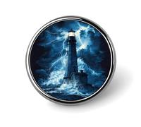 Lighthouse Sea Stormy Round Brooch Pins Badge Printed Button Tie Lapel Backpack Pin Decoration for Women Men