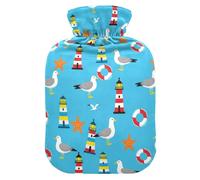 Lighthouse Seagull Blue Print Hot Water Bottle with Cover for Pain Relief Heating Bag for Sore Muscles Injuries, 1L