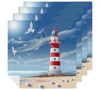 Lighthouse Seagull Cloth Napkins 4 Pack Beach Sea Reusable Dinner Table Napkins for Home Hotel Restaurant Weddings Party