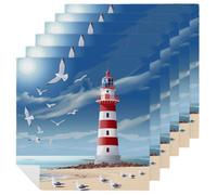 Lighthouse Seagull Cloth Napkins 6 Pack Beach Sea Reusable Dinner Table Napkins for Home Hotel Restaurant Weddings Party