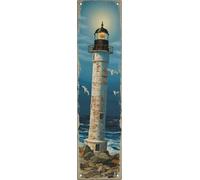 Lighthouse Seagull Metal Sign 4x16in Coastal Plaque for Beach House Wall Decor Nautical Gift
