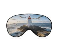 Lighthouse Seagull Sleep Mask Block Light Eye Sleep Shade Cover Comfortable Lightweight Sleeping Blindfold Soft Breathable Night Eye Cover Adjustable Band Eye Mask for Men Women