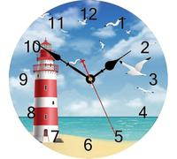 Lighthouse Seagull Wall Clock, Wooden Battery Operated Clocks, Silent Non Ticking Easy To Read Wall Clocks For Kitchen/bedroom/living Room, 34cm