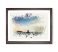 Lighthouse & Seascape At Dusk In Abstract Modern Art Framed Print | A3 Walnut Framed Wall Art | Ready to Hang | Abstract Cityscape Picture | Living Room Bedroom Lounge Office