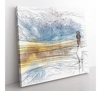 Lighthouse & Seascape during Sunset in Abstract Modern Canvas Wall Art Print Ready to Hang, Framed Picture for Living Room Bedroom Home Office Décor, 50x50 cm (20x20 Inch)