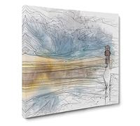 Lighthouse & Seascape during Sunset in Abstract Modern Canvas Wall Art Print Ready to Hang, Framed Picture for Living Room Bedroom Home Office Décor, 14x14 Inch (35x35 cm)