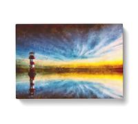 Lighthouse & Seascape During Sunset Painting Modern Art Canvas Wall Art Print Ready to Hang, Framed Picture for Living Room Bedroom Home Office Décor, 50x35 cm (20x14 Inch)