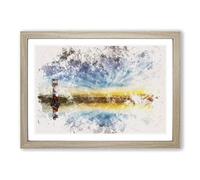 Lighthouse & Seascape During Sunset Watercolour Framed Print | A2 Oak Framed Wall Art | Ready to Hang | Modern Cityscape Picture | Living Room Bedroom Lounge Office